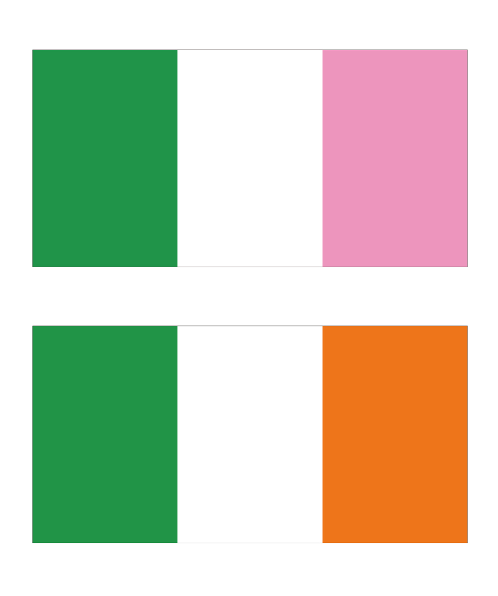 ニューファンドランドの三色旗（上）とアイルランドの国旗（下）