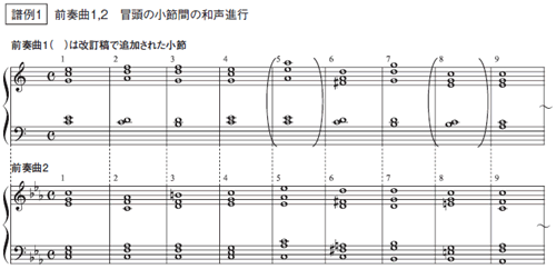 譜例1　前奏曲1、2　冒頭の小節間の和声進行